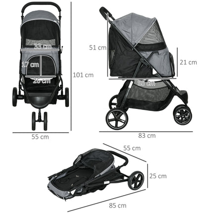 Small dog carriage with rain cover and storage basket