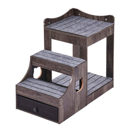 Pet Bunk Bed With Removable Stairs, Storage Drawer, Gray