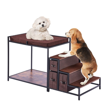 Pet Bunk Bed with Stairs, Window Perch, 3 Drawers