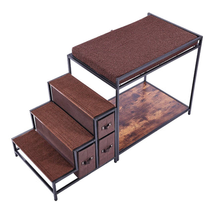 Pet Bunk Bed with Stairs, Window Perch, 3 Drawers