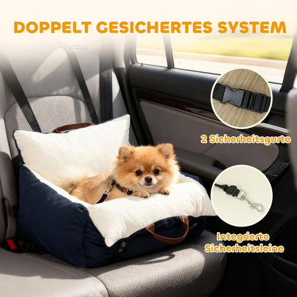 Pet Car Seat, 2 Straps, Washable Covers, <5kg, Blue