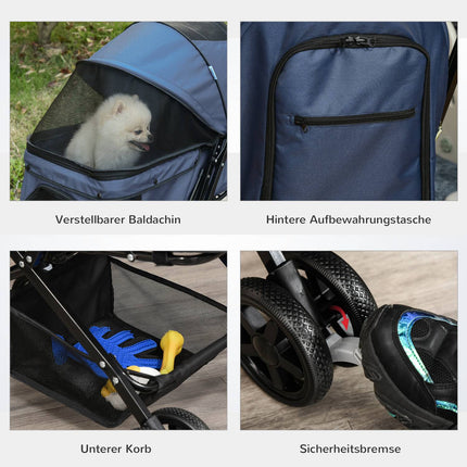 Pet stroller for small dogs & cats, Oxford Blue 76.5x52x95cm