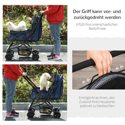 Pet stroller for small dogs & cats, Oxford Blue 76.5x52x95cm