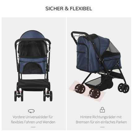 Pet stroller for small dogs & cats, Oxford Blue 76.5x52x95cm