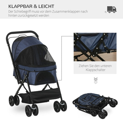 Pet stroller for small dogs & cats, Oxford Blue 76.5x52x95cm