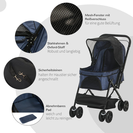 Pet stroller for small dogs & cats, Oxford Blue 76.5x52x95cm