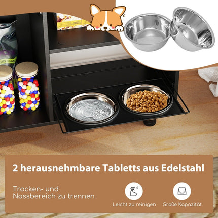 Pet Feeding Cabinet with 2 Stainless Steel Bowls Extendable & Height Adjustable Feeding Station Brown