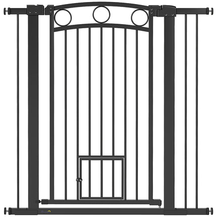 Pet Gate 106 cm, Adjustable Width, Cat Door, Black