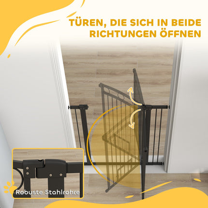 Pet Gate 106 cm, Adjustable Width, Cat Door, Black