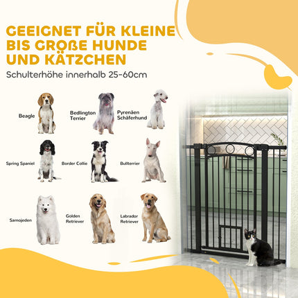 Pet Gate 106 cm, Adjustable Width, Cat Door, Black