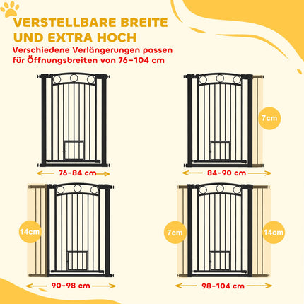 Pet Gate 106 cm, Adjustable Width, Cat Door, Black