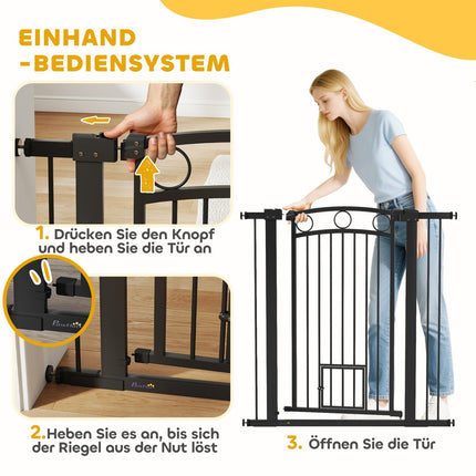 Pet Gate 106 cm, Adjustable Width, Cat Door, Black