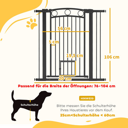 Pet Gate 106 cm, Adjustable Width, Cat Door, Black