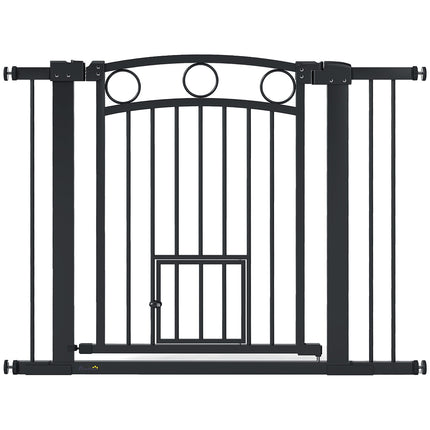 Pet Gate, 77 cm, Adjustable 76-104 cm, Cat Door, Black