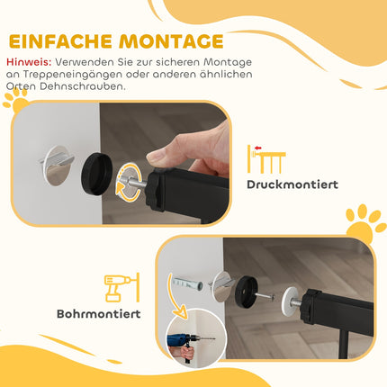 Pet Gate, 77 cm, Adjustable 76-104 cm, Cat Door, Black