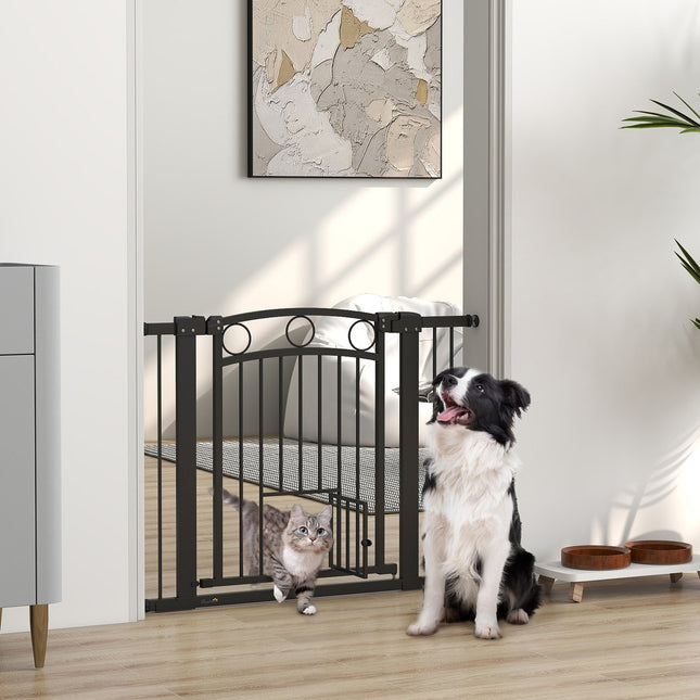 Pet Gate, 77 cm, Adjustable 76-104 cm, Cat Door, Black