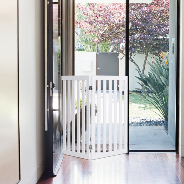 Pet Gate, 89cm High, 2 Panels, Foldable Wood Barrier