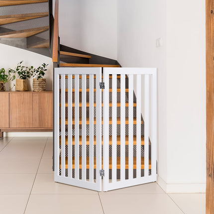 Pet Gate, 89cm High, 2 Panels, Foldable Wood Barrier