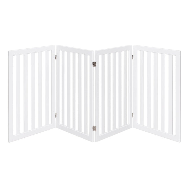 Pet Gate, 89cm High, 4 Panels, Foldable Wood, White