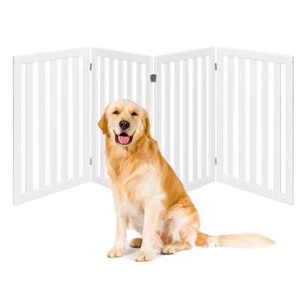 Pet Gate, 89cm High, 4 Panels, Foldable Wood, White