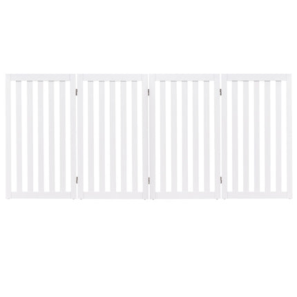 Pet Gate, 89cm High, 4 Panels, Foldable Wood, White