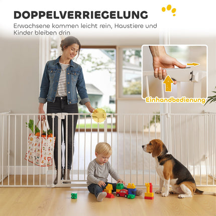 Pet Gate, 8-Panel Foldable Barrier with Door, White