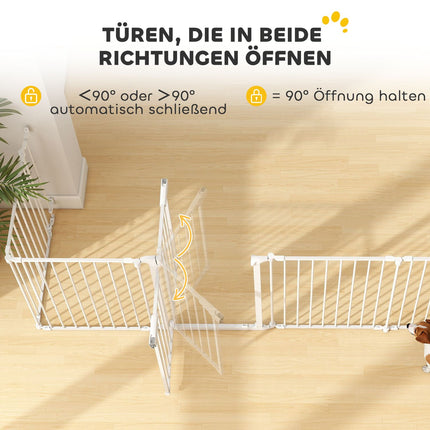 Pet Gate, 8-Panel Foldable Barrier with Door, White
