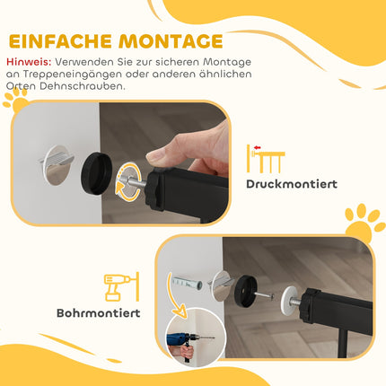 Pet Gate, 96 cm, Adjustable 76-104 cm, Cat Door, Black