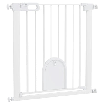 Pet Gate, Adjustable with Small Door, Metal & Plastic, White