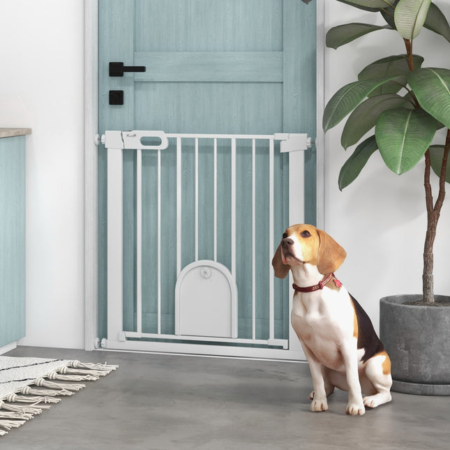 Pet Gate, Adjustable with Small Door, Metal & Plastic, White