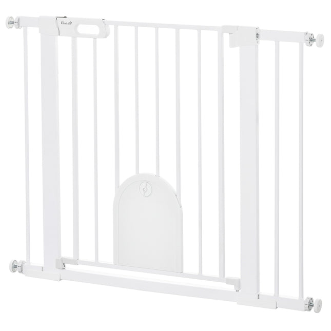 Pet Gate, Adjustable with Small Door, Steel & Plastic, White