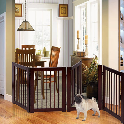 Pet Gate, Foldable Wood, 203 x 76 cm, 4 Pieces