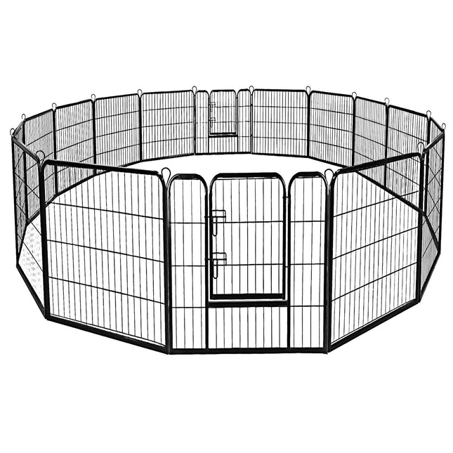 Pet Playpen, 8-Panel Foldable Metal Fence, Black