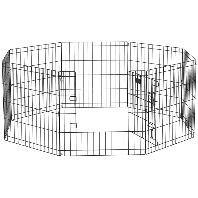 Pet Playpen with Door, Indoor/Outdoor, Metal, 61 cm, Black