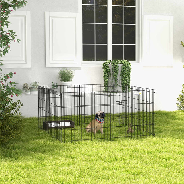 Pet Playpen with Door, Indoor/Outdoor, Metal, 61 cm, Black