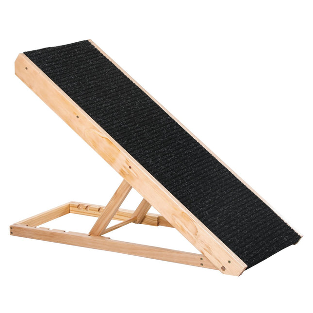 Adjustable dog ramp with non-slip mat, pine, 90x40x61cm