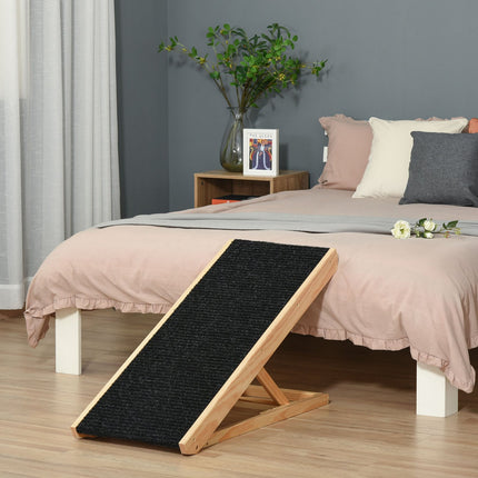 Adjustable dog ramp with non-slip mat, pine, 90x40x61cm