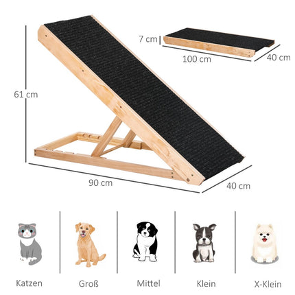 Adjustable dog ramp with non-slip mat, pine, 90x40x61cm