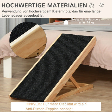 Adjustable dog ramp with non-slip mat, pine, 90x40x61cm