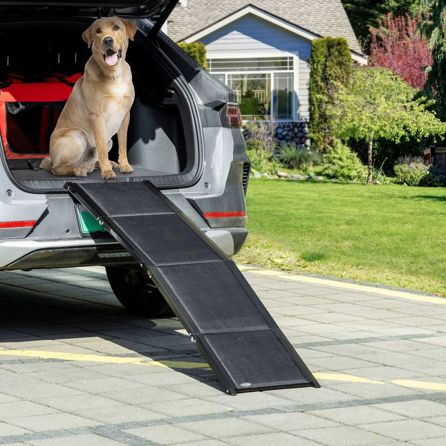 Folding aluminum dog ramp, non-slip, supports up to 40 kg