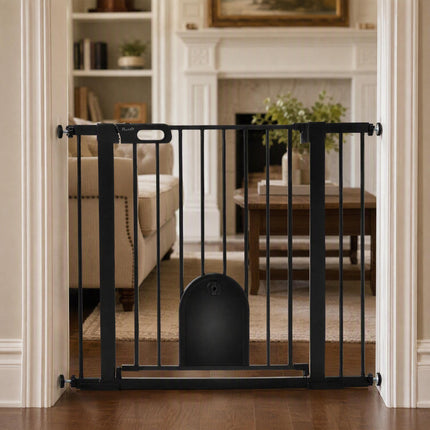 Pet Safety Gate, Steel, Adjustable 75-103 cm, Black