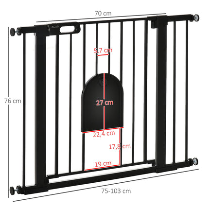Pet Safety Gate, Steel, Adjustable 75-103 cm, Black