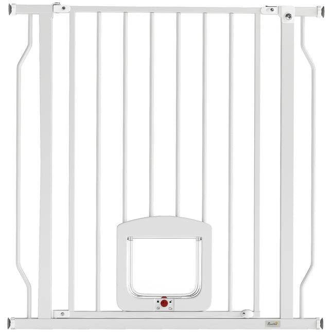 Pet Safety Gate with Cat Flap, No Drill, 75-85 cm, Steel