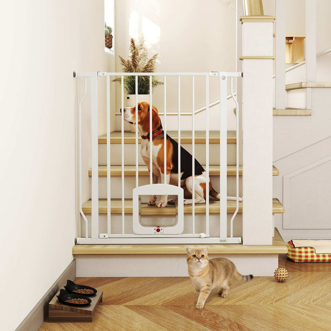 Pet Safety Gate with Cat Flap, No Drill, 75-85 cm, Steel