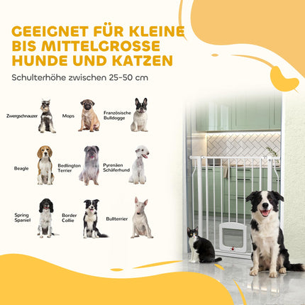 Pet Safety Gate with Cat Flap, No Drill, 75-85 cm, Steel