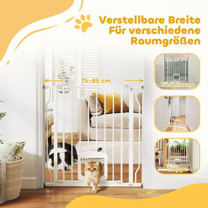 Pet Safety Gate with Cat Flap, No Drill, 75-85 cm, Steel