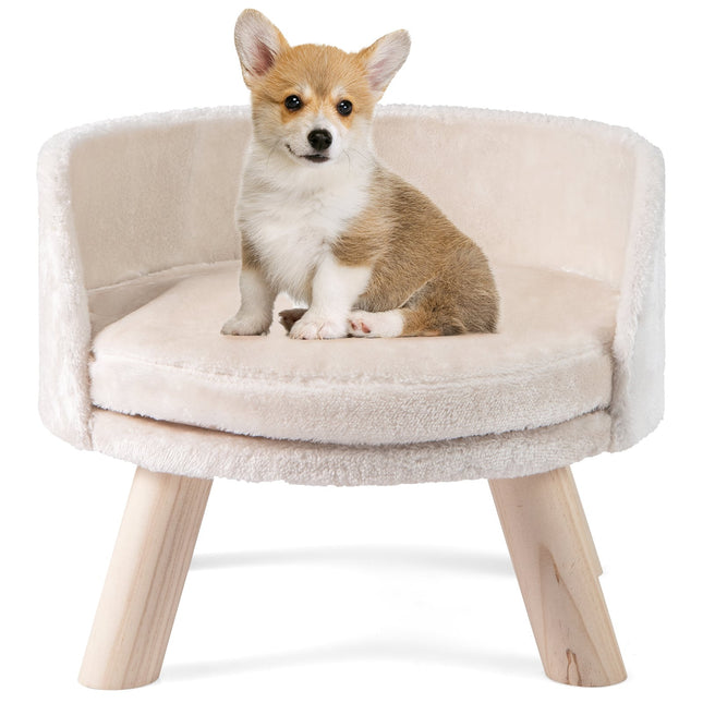 Pet Sofa Bed with Cushion, Pine Wood Legs, Beige