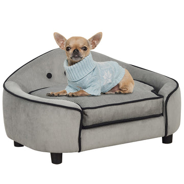 Cozy gray dog bed - Wood & plush, 66.5x45x35.5 Cm