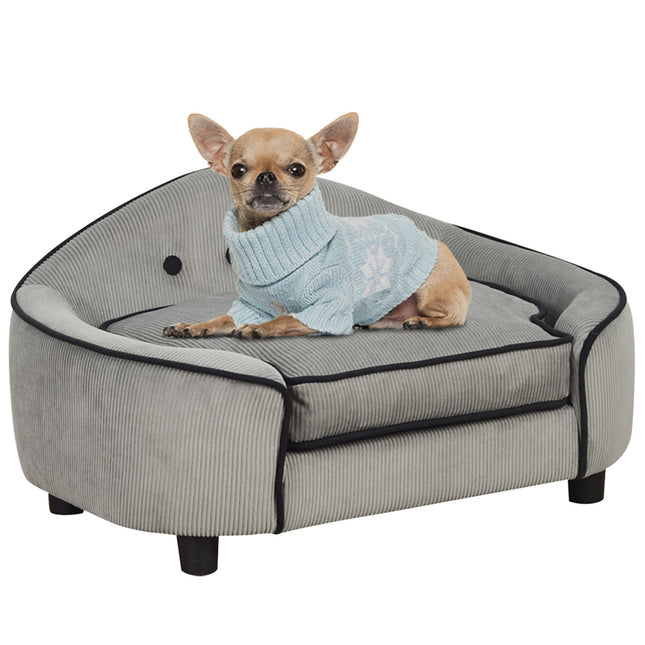 Cozy gray dog bed - Wood & plush, 66.5x45x35.5 Cm