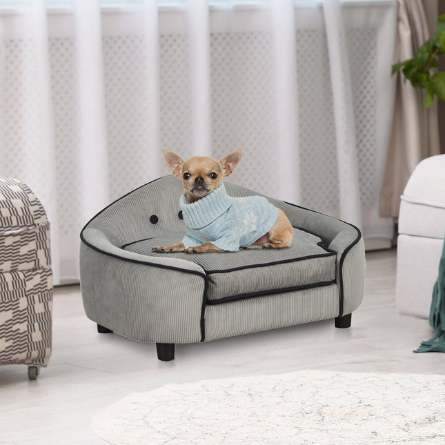 Cozy gray dog bed - Wood & plush, 66.5x45x35.5 Cm